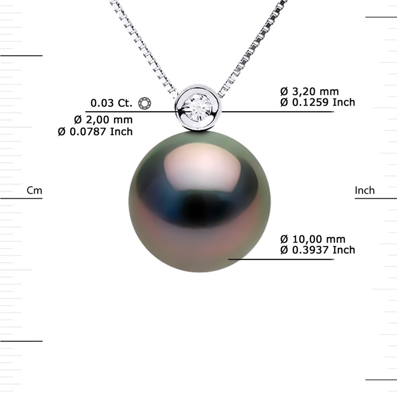Collier JOAILLERIE PRESTIGE Diamant 0.03 Cts - Véritable Perle de Culture de Tahiti Ronde 10-11 mm - Or Blanc 750 Millièmes (18 Cts)