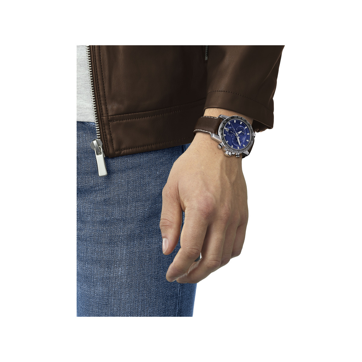Montre Tissot homme chronographe acier cuir marron