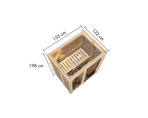 Elementsauna Karibu Iravos 1 zonder oven en gebronsde volledig glazen deur
