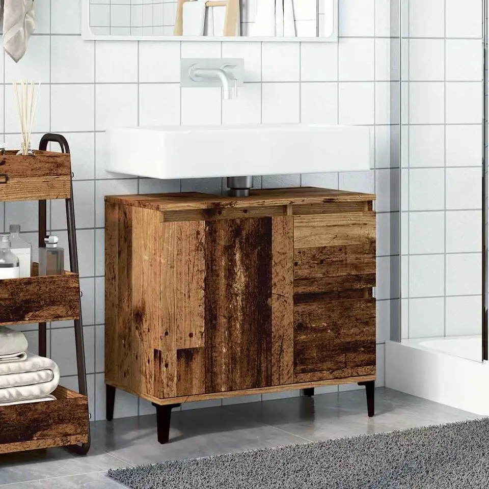 vidaXL - Wastafelonderkast - 1 deur 2 lades - Oud hout - Hout - 65x33x60 cm