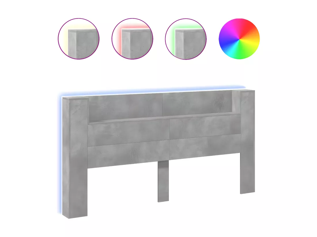 Armoire tête de lit avec LED gris béton 180x16,5x103,5 cm