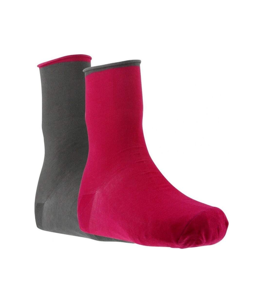 TWINDAY Lot de 2 paires de Chaussettes Femme Coton ROULOTTES Fuchsia Gris