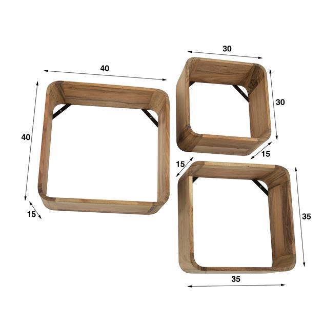 Hoyz Collection - Wandschap Vierkant - Acaciahout - Set van 3