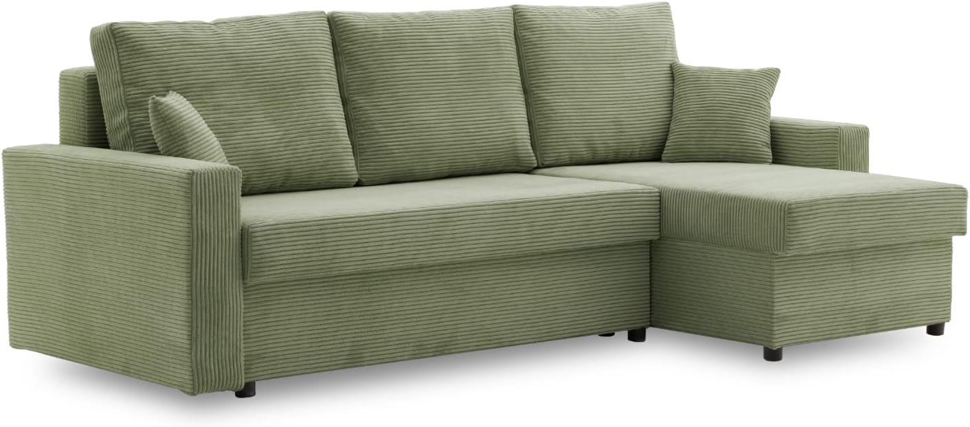 Ecksofa Aikido I 233x90 - mit schlaffunktion - Farben zur Auswahl - modernen Eckcouch - mit Bettkasten - Moderner Cordstoff - Stoff POSO (POSO 047)