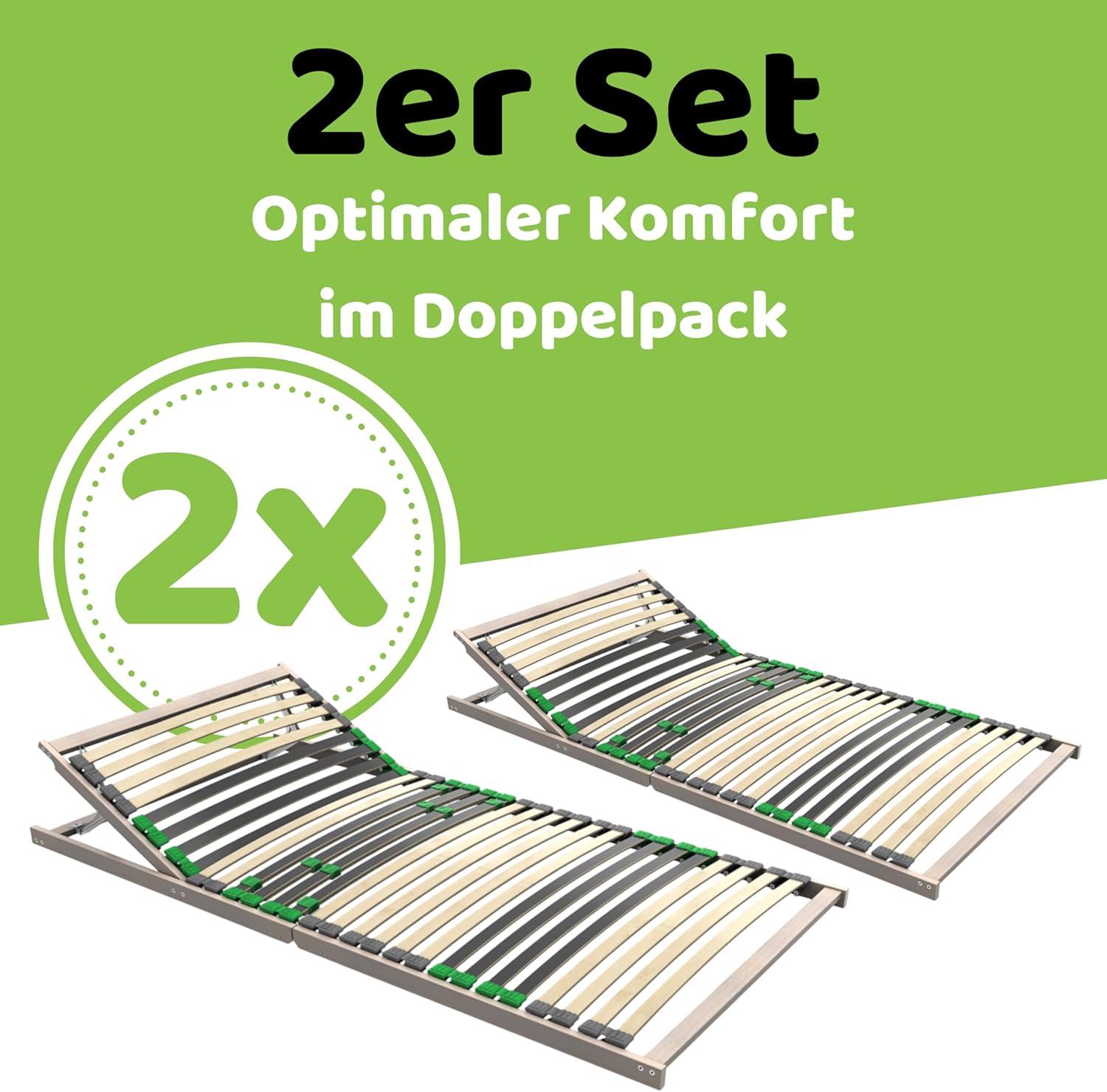 FlexStar 7-Zonen Lattenrost 2er Set 90x200 – Kopfteil verstellbar - auch für Bettgröße 180x200 - Klappbar fertig montiert - 28 Birke -Federleisten - Für alle Matratzen - Bettrost stabil - Vormontiert