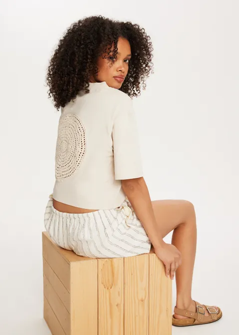 T-shirt met crochet detail zand (ZAND)