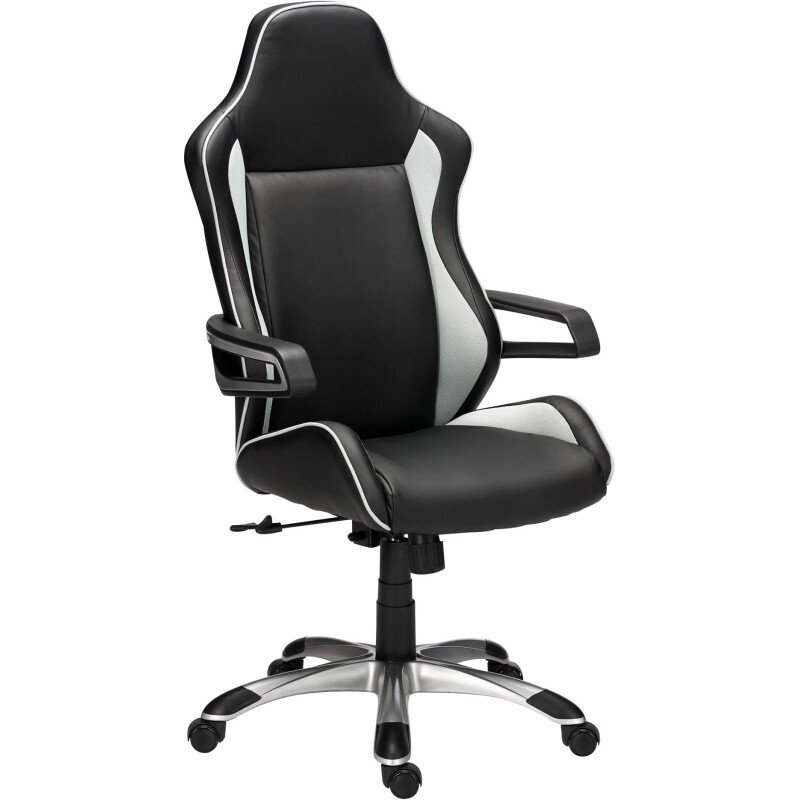 Fauteuil de bureau gamer MONZA simili cuir - avec accoudoirs et appui-tête - Mécanisme Synchrone - Pieds aluminium