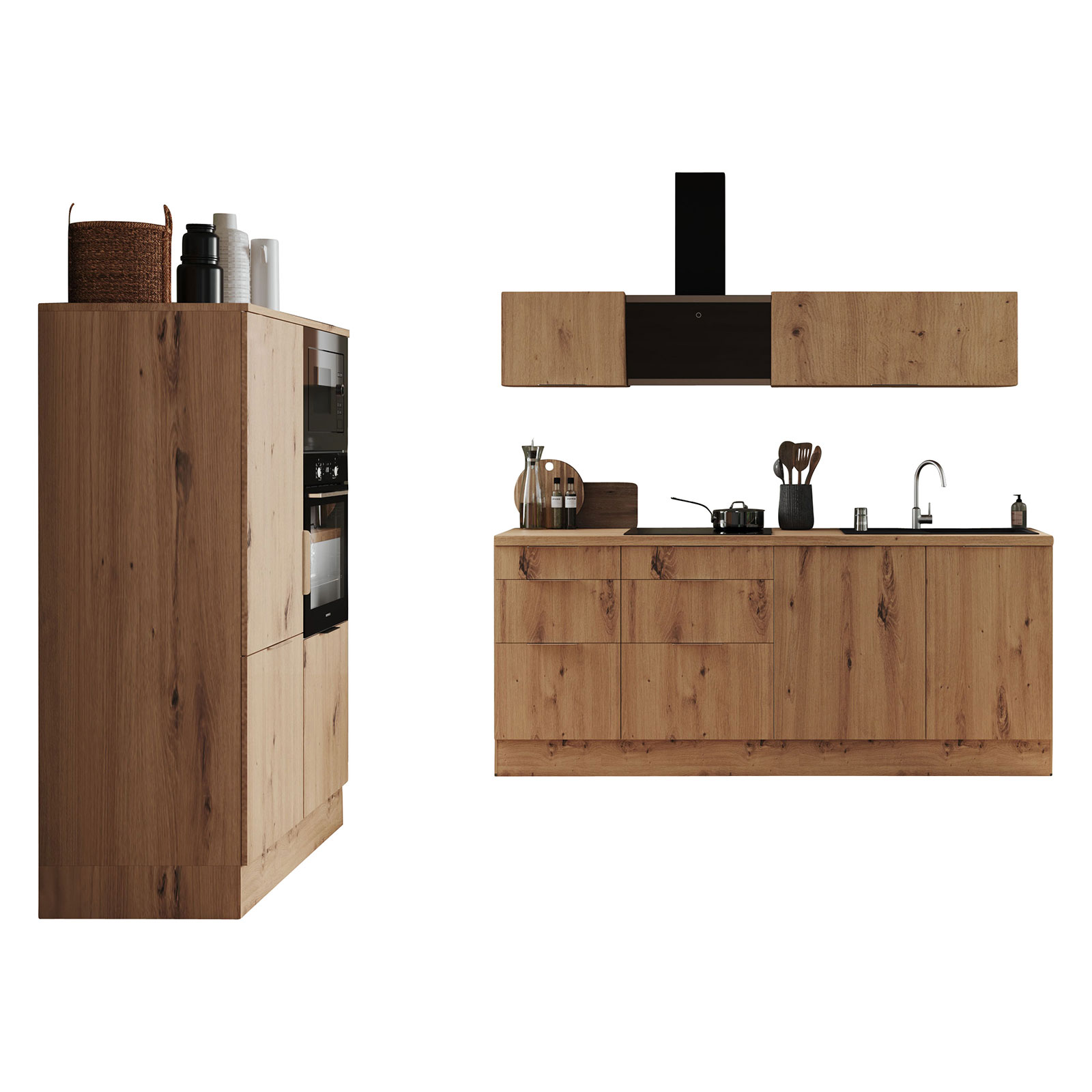 RESPEKTA Küchenblock - Artisan Eiche - mit E-Geräten - 340 cm