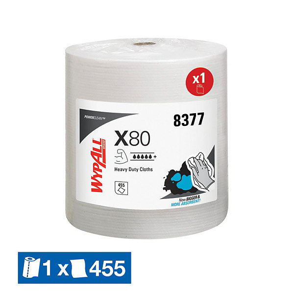 Chiffons réutilisables WypAll X80 blancs, bobine de 455 formats
