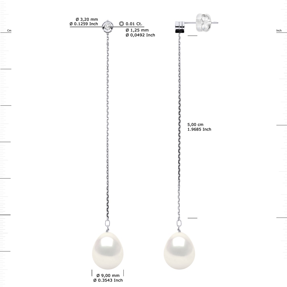 STELLA - Boucles d'Oreilles Perles 9-10 mm & Diamant Or Blanc