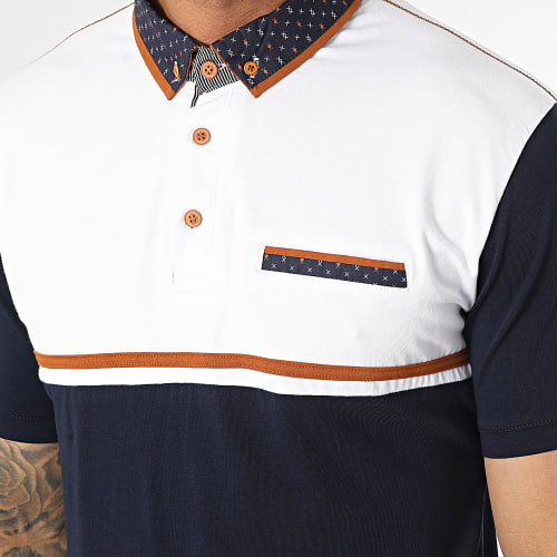 Polo Manches Courtes Blanc Bleu Marine