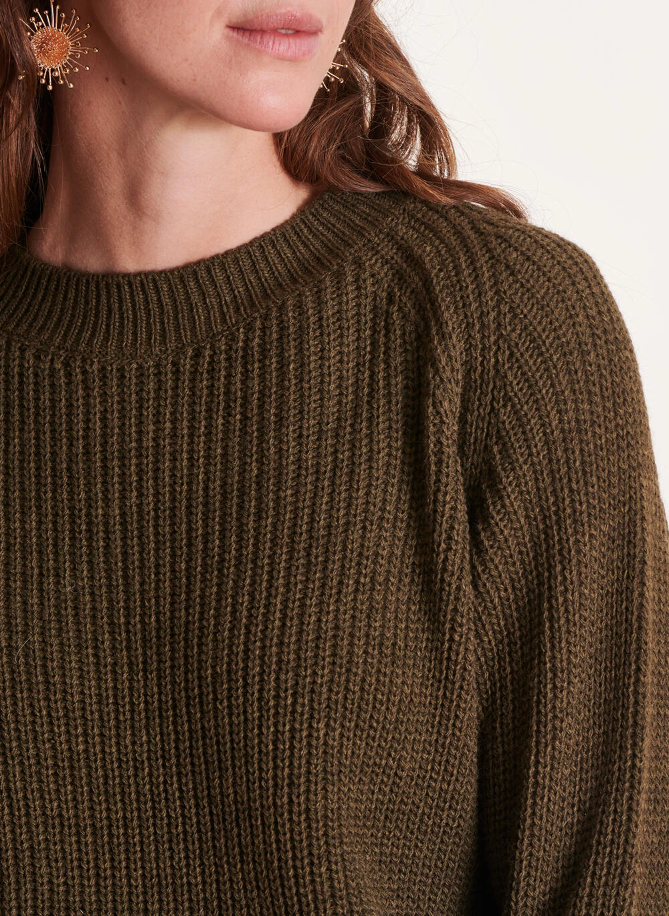 Pull ample col rond en maille mélangée | Vert