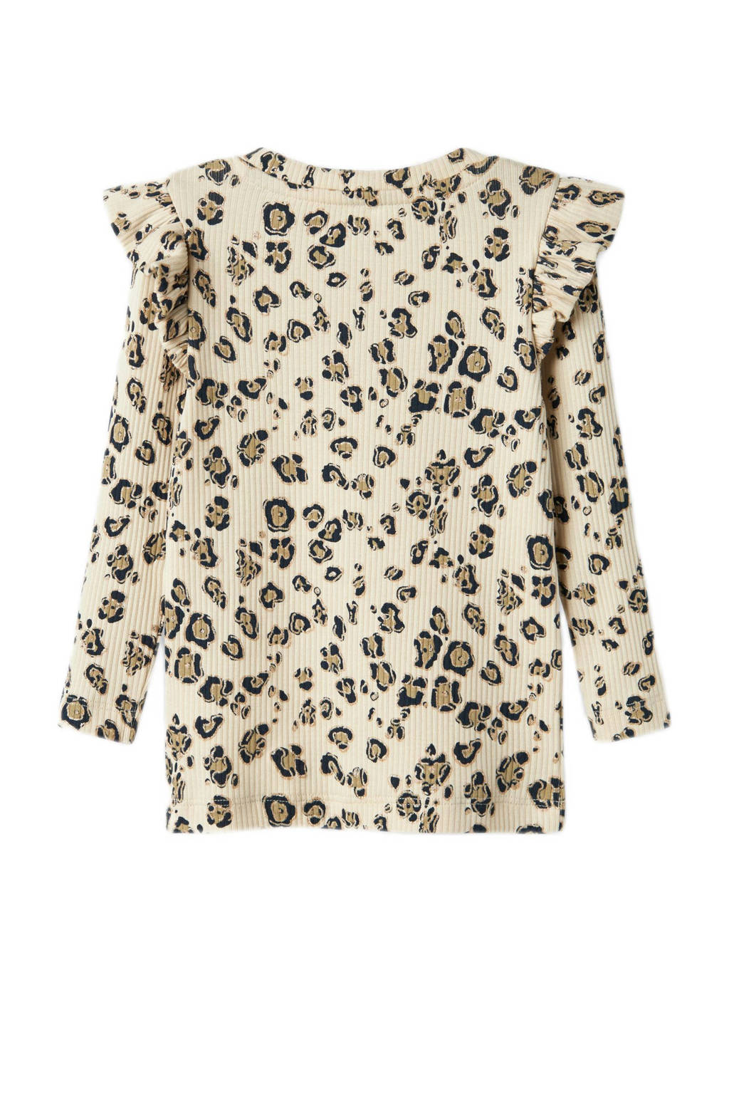 NAME IT longsleeve NMFSOLVEG met panterprint en ruches ecru/bruin