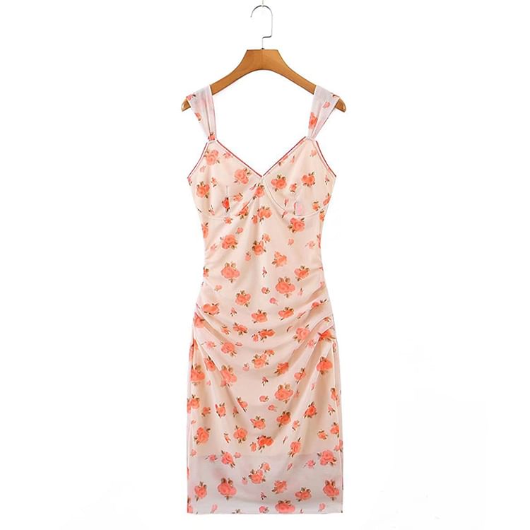 SugaYuja - Mouwloze bloemen midi bodycon jurk