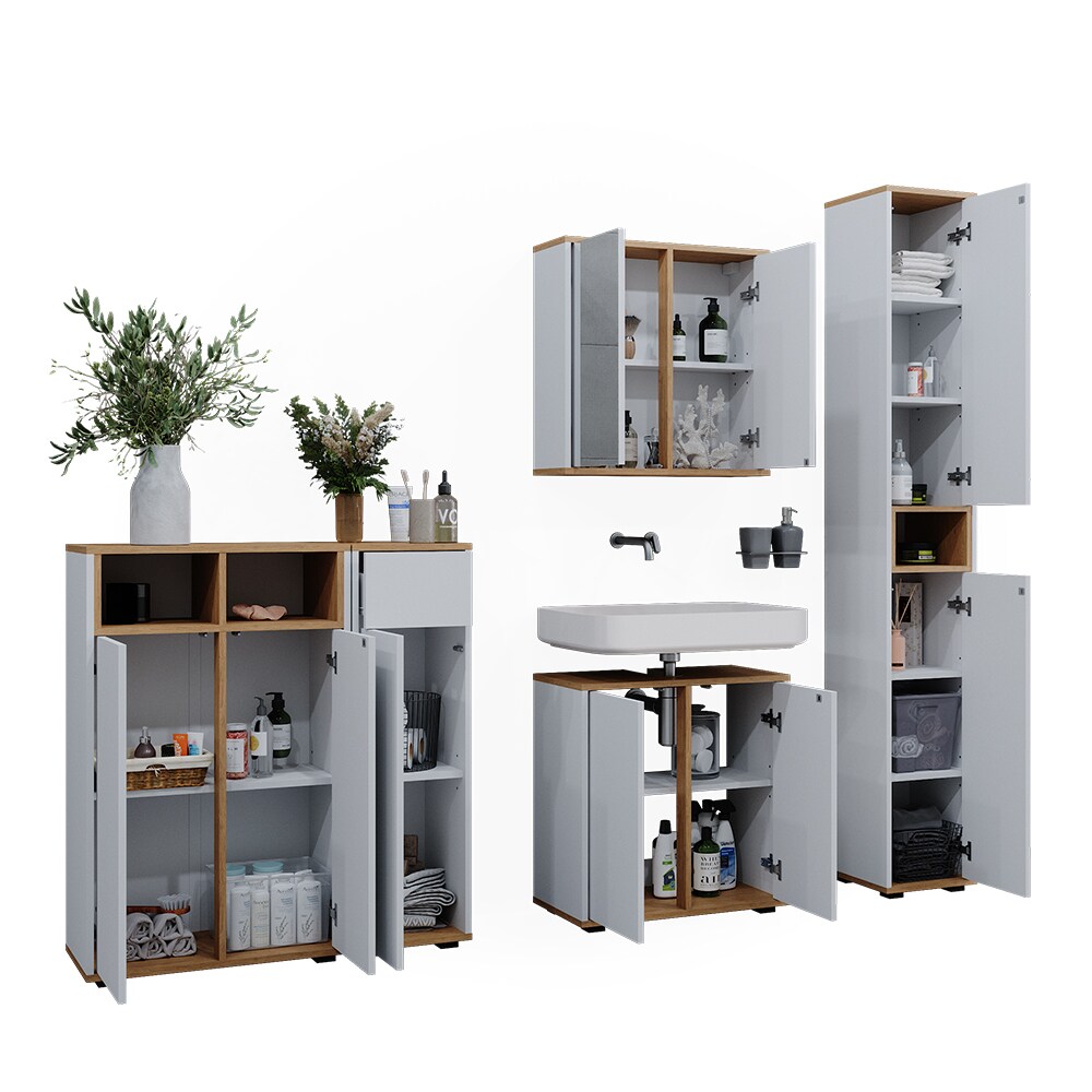 Vicco Badmöbel-Set Didi Weiß Eiche 5 Teile