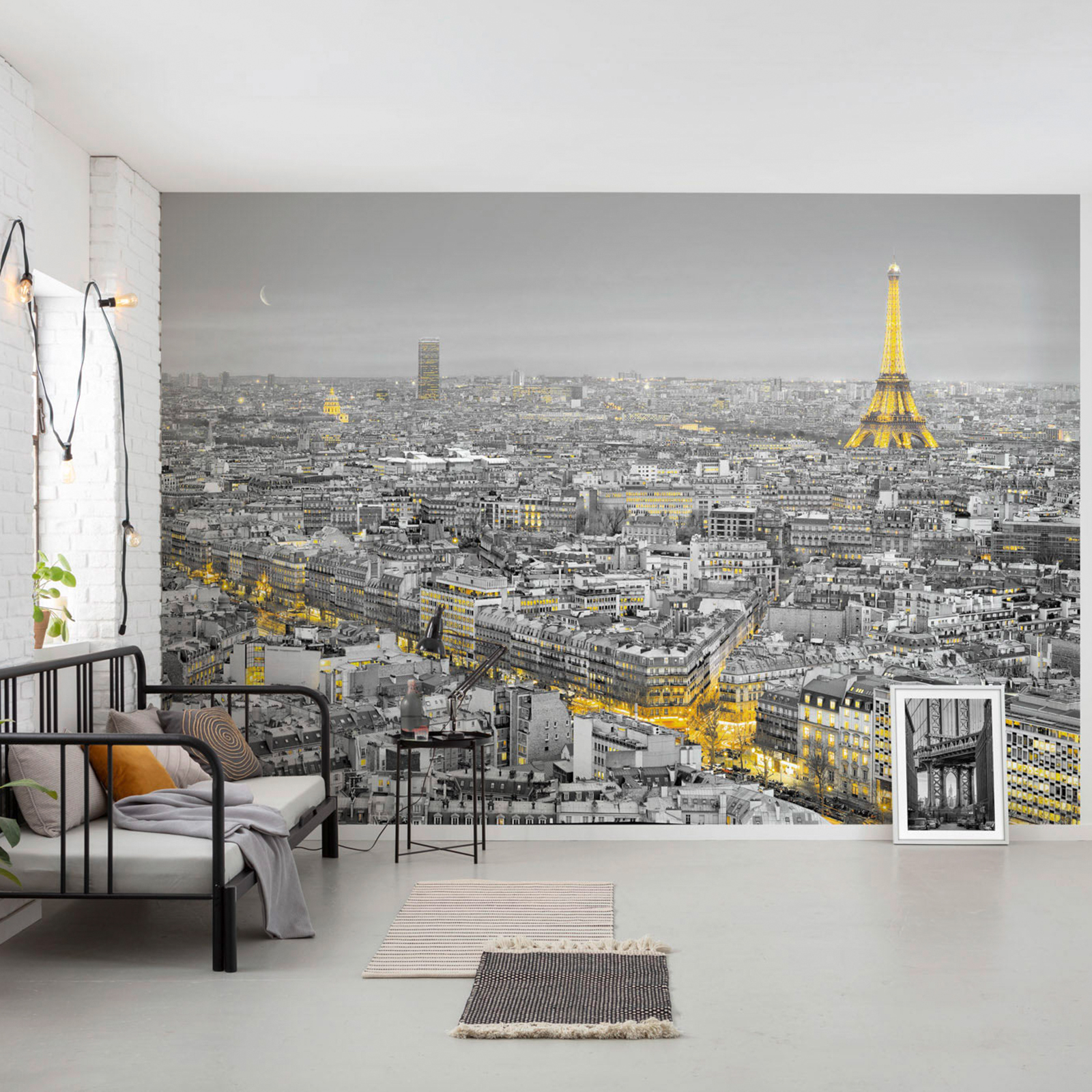 Papier-Fototapete PARIS LIGHTS - schwarz-weiß-gold - 368x254 cm