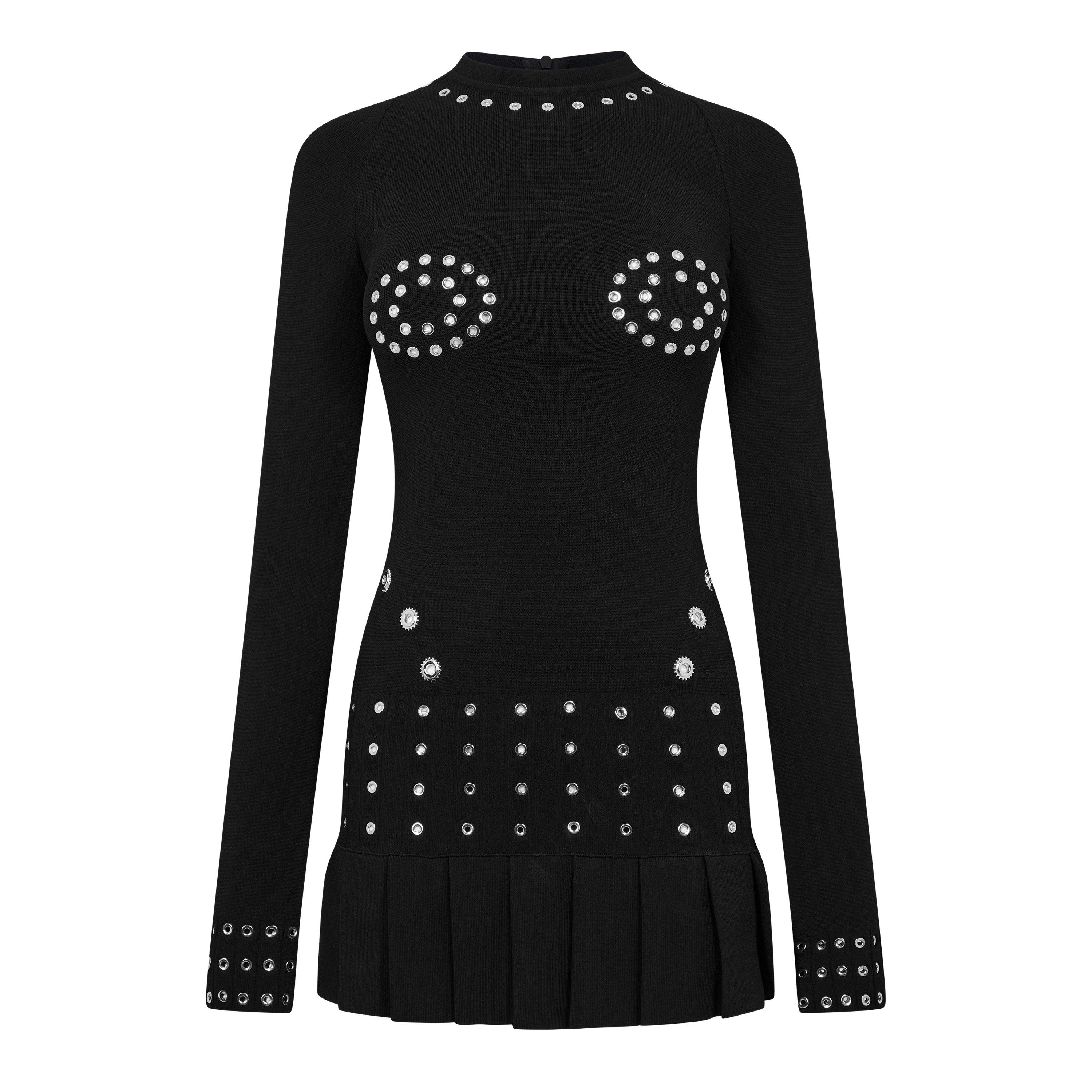 Off White Eyelet Pleated Mini Dress