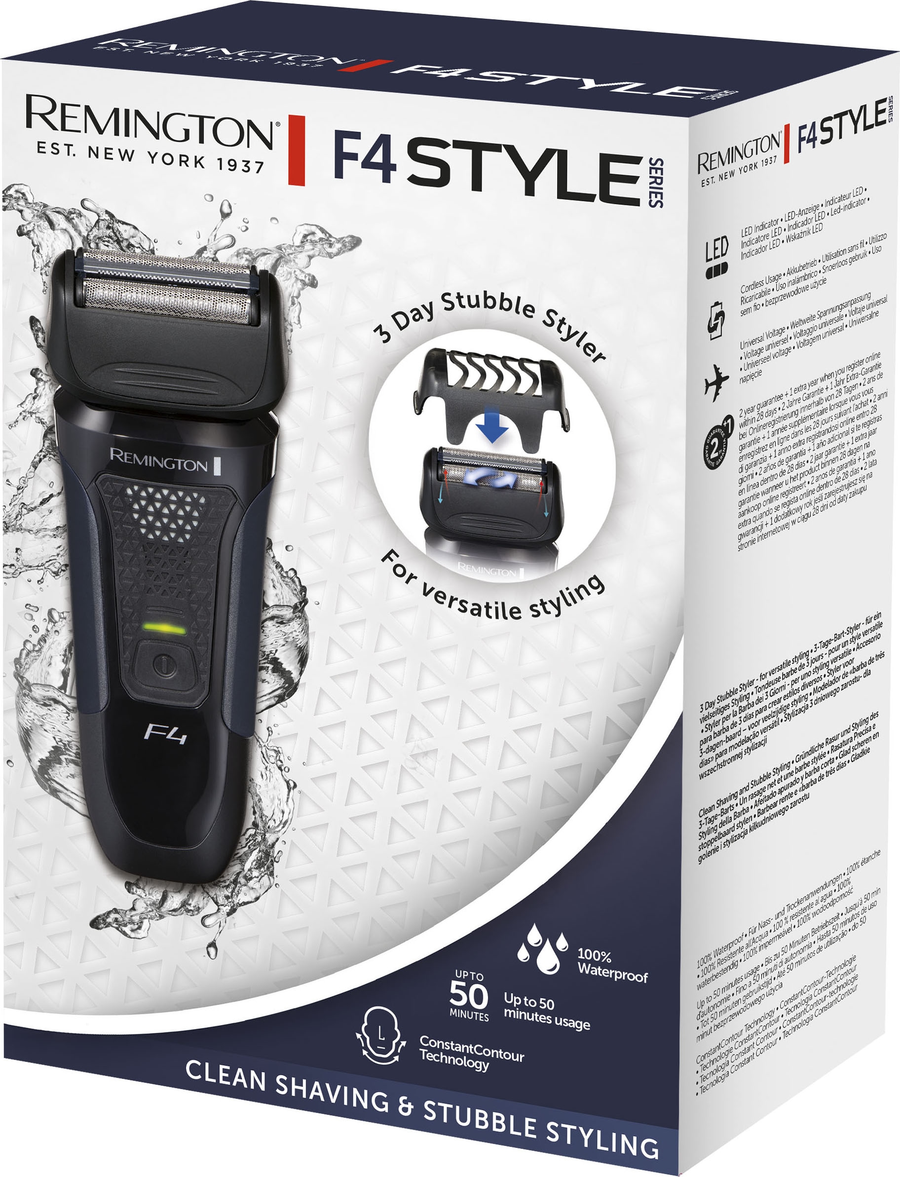 Remington Elektrorasierer »F4002 Style Series Foil Shaver F4« 1 Stk. Aufsätze integrierter Präzisionstrimmer +3-Tage Bart-Aufsatz/Schutzkappe, Detailschneider, 100% wasserdicht
