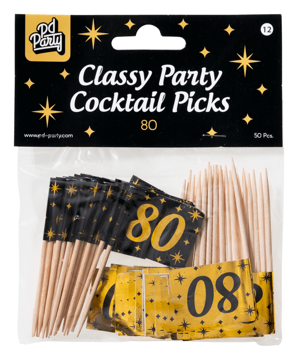 Cocktailprikkers 80 Jaar 6,5cm 50st