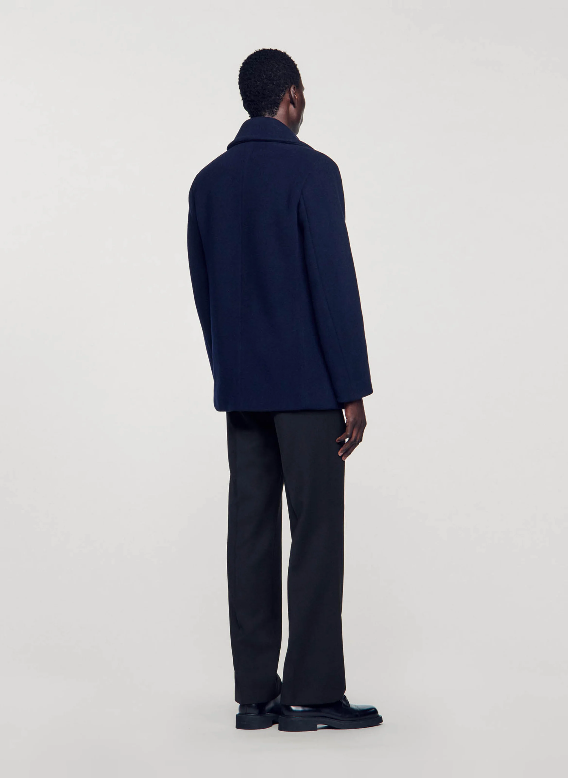 Manteau droit en laine mélangée | Bleu