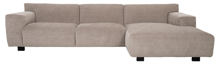 Vesta sjeselongsofa 2,5-seter med sjeselong høyre. Tekstil Degas nature. Standard søm, duntopp og Colonial ben