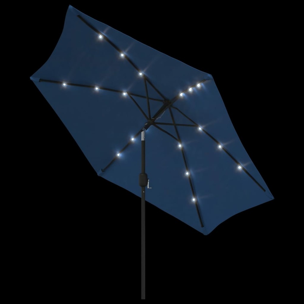 Parasol d'extérieur avec led et mât en acier 300 cm bleu