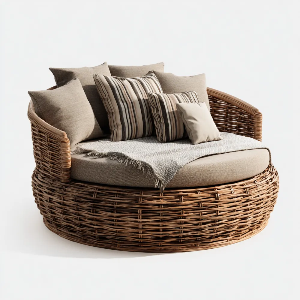 Runde Gartenliege Polyrattan 150x150x85 cm – Beige