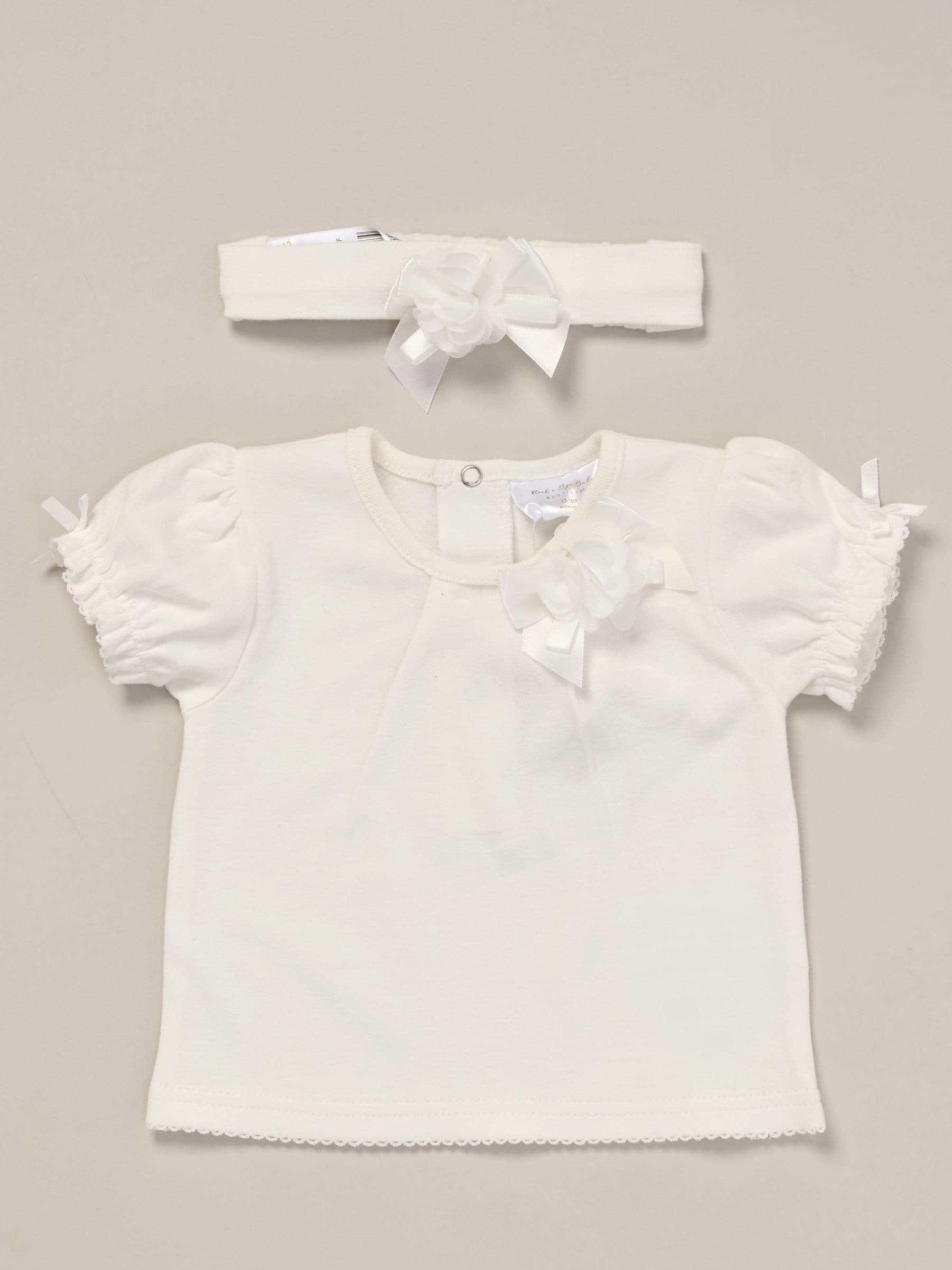 Rock-A-Bye Baby Boutique Rose Ribbon Detail White Top And Leggings Set