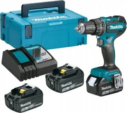Makita DHP485RF3J - Hammerbor/skruemaskine - ledningfri - 2-hastigheders - nøgleløs borepatron 13 mm - 50 N·m - 3 batterier, inkluderet oplader - 18 V