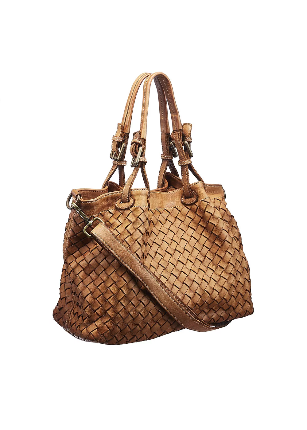 SAC TRIBECA CUIR TRESSE NOISETTE
