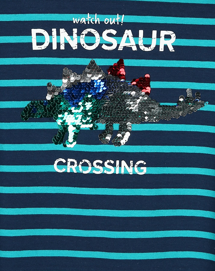 Langarmshirt DINOSAUR CROSSING mit Wendepailletten in dunkelblau/türkis