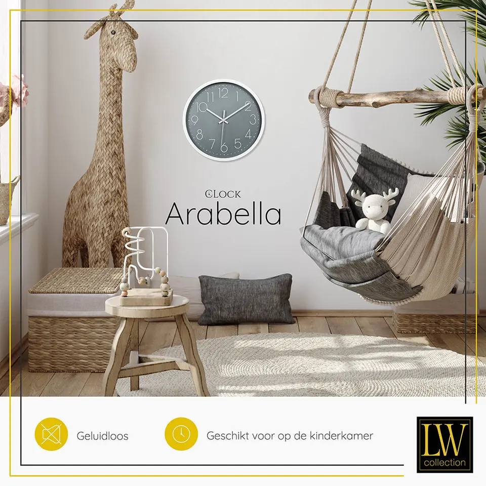 LW Collection Keukenklok Arabella grijs 30cm