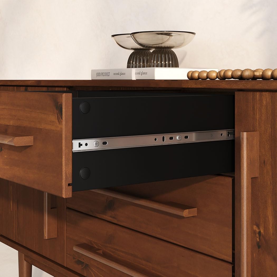 IDIMEX Sideboard TECCA mit 2 Türen & 3 Schubladen, Kastanie Farben – Massivholz Anrichte mit Stauraum, Schubladen mit Metallauszug, inklusive Wandbefestigung, Wohnzimmer Flurkommode