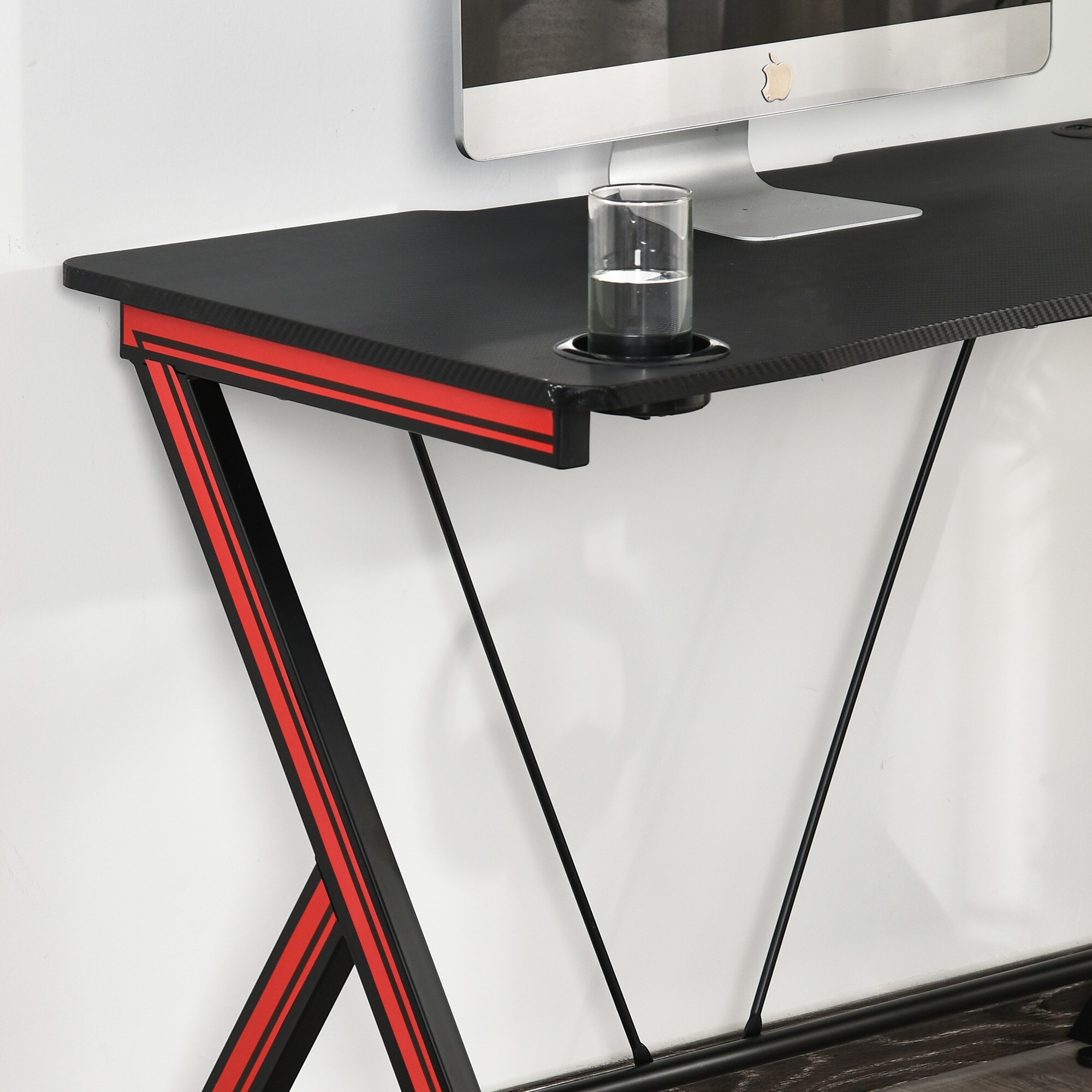 HOMCOM Gamingtisch mit Headset-Haken und Getränkehalter schwarz 105 x 55 x 75 cm (LxBxH)