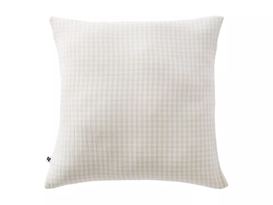 Taie d'oreiller gaze de coton imprimé vichy 60x60 Naturel