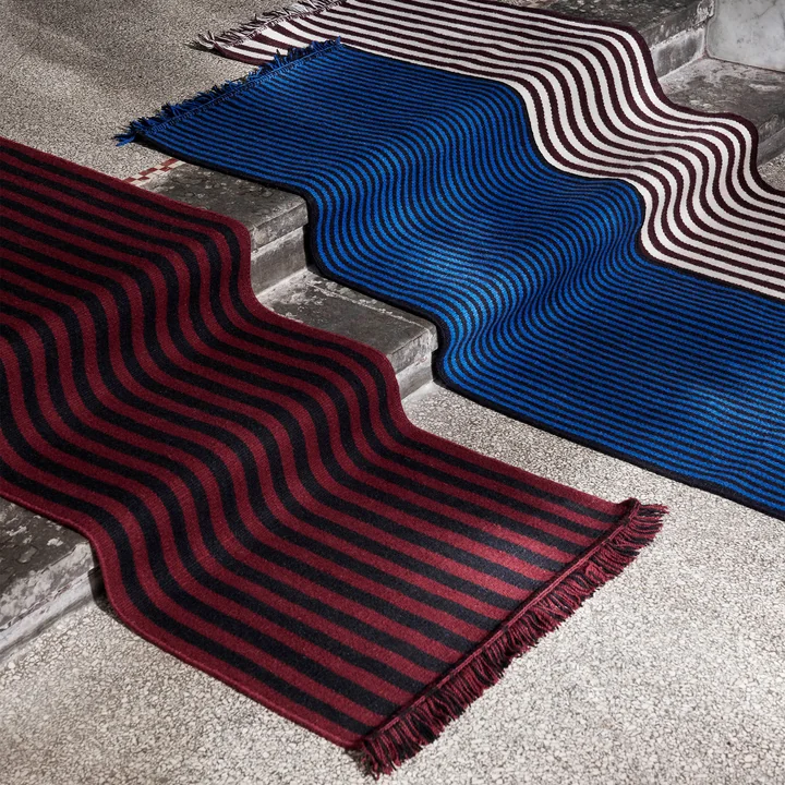 HAY - Stripes and Stripes Wool Teppich, 95 x 52 cm, blau
