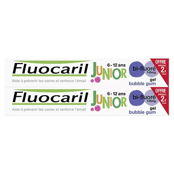 Fluocaril Junior 6-12 anos Pasta de dente em gel com bolhas, pacote com 2 x 75ml