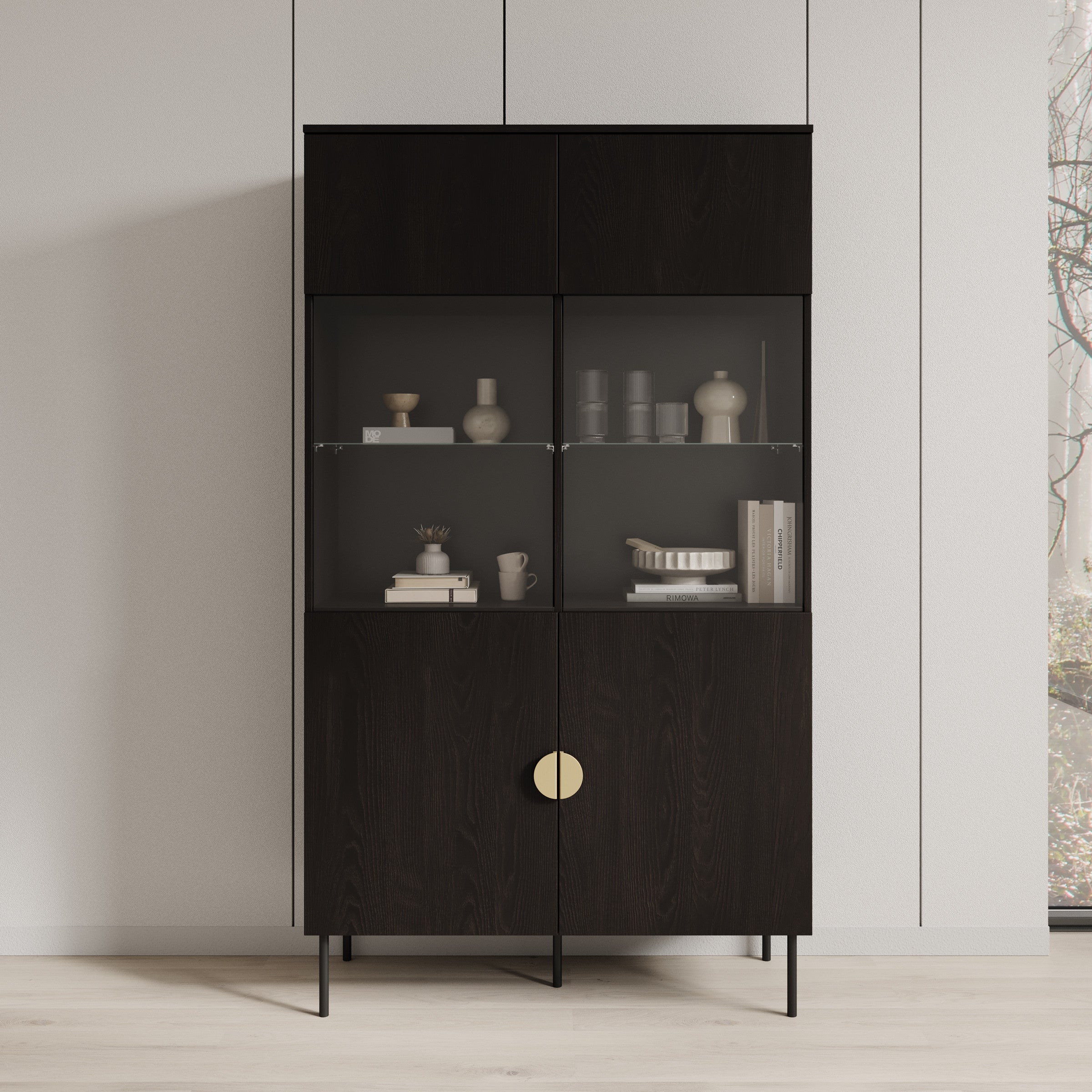 Monor - Vitrinekast - Zwart - 107x40x188 cm