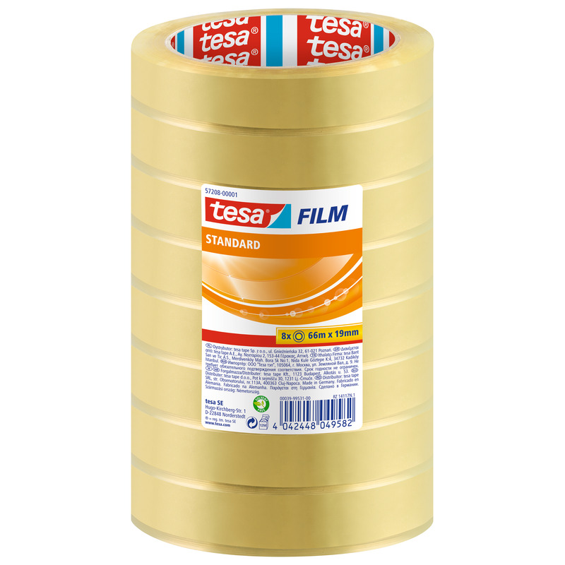 Tesa Klebeband Standard, 8 Stück, 19 mm x 66 m
