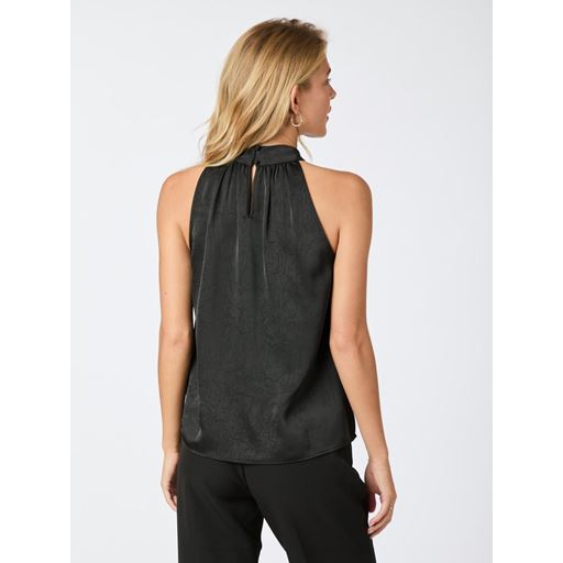 Neo Noir Rosette Crinkle Sateen Top, Black, 40