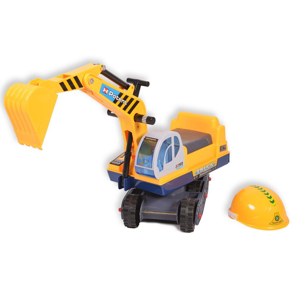 Moni Spielzeug Bagger 138 mit Helm, 77 cm lang Lenkrad Hupe, bewegliche Schaufel gelb