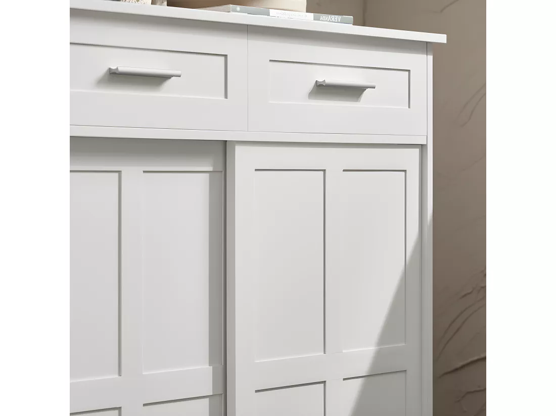 SoBuy FSB84-W Meuble de Rangement Meuble d’entrée Meuble à Chaussures Armoire Multi-rangements avec 2 Tiroirs et 2 Portes Coulissantes