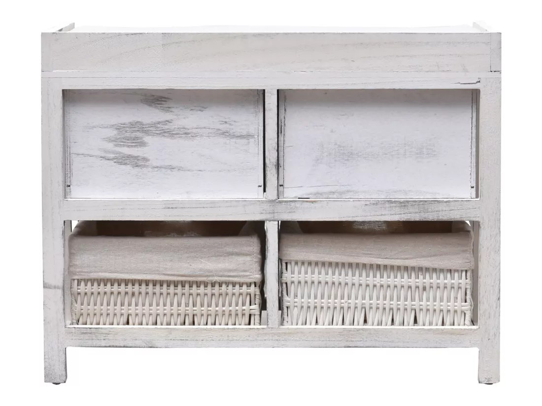 Banc Banquette Assise 2 Tiroirs Bois Blanc Shabby 46x60x30