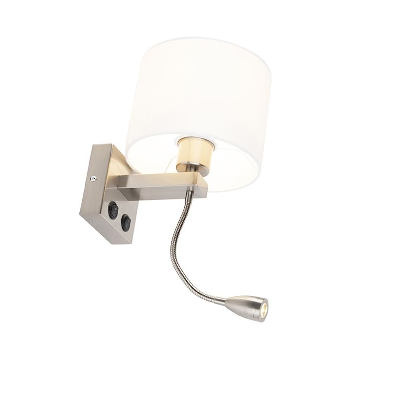 Moderne wandlamp staal met witte kap - Brescia