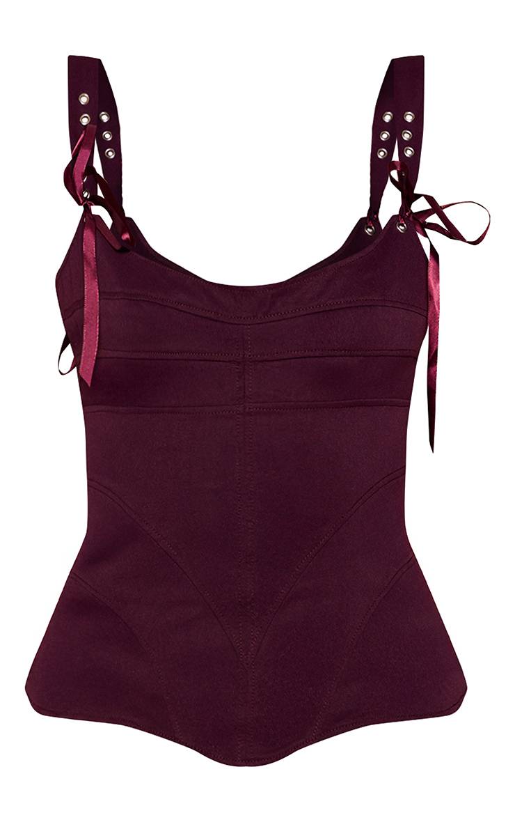 Dark Plum Corset En Peau De Pêche Avec Détails D'œillets