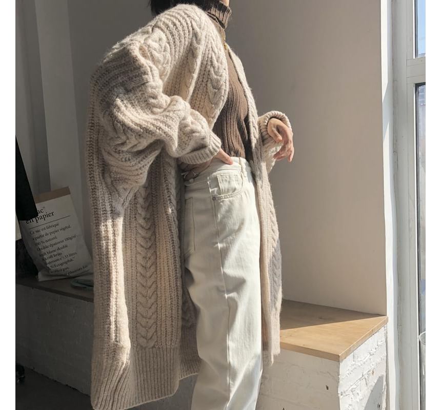 Yupina - Effen kabelgebreide midi-cardigan met open voorkant
