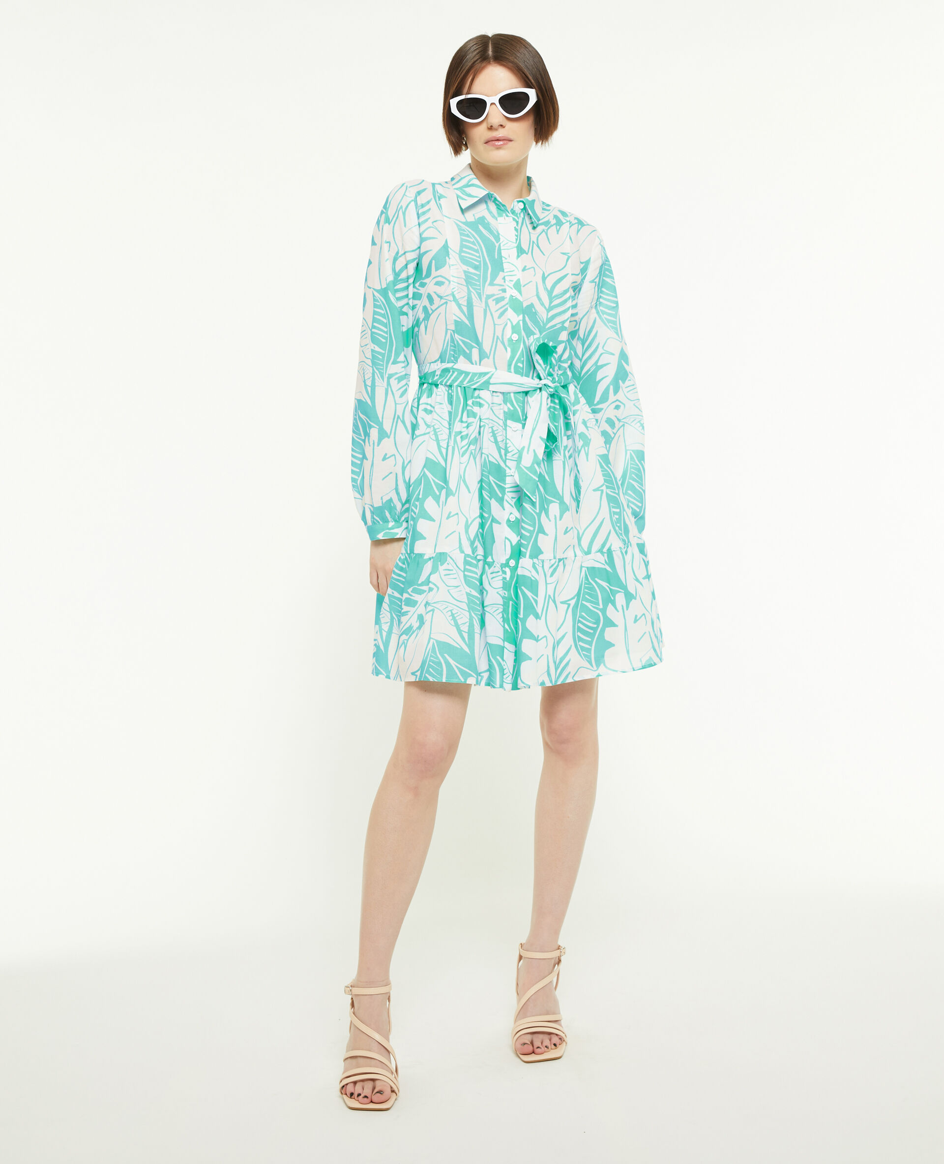 Robe chemise avec volants - Bleu turquoise