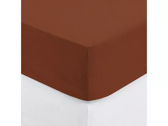 Drap housse 2 Personnes en Coton Terracotta 140 x 190 cm