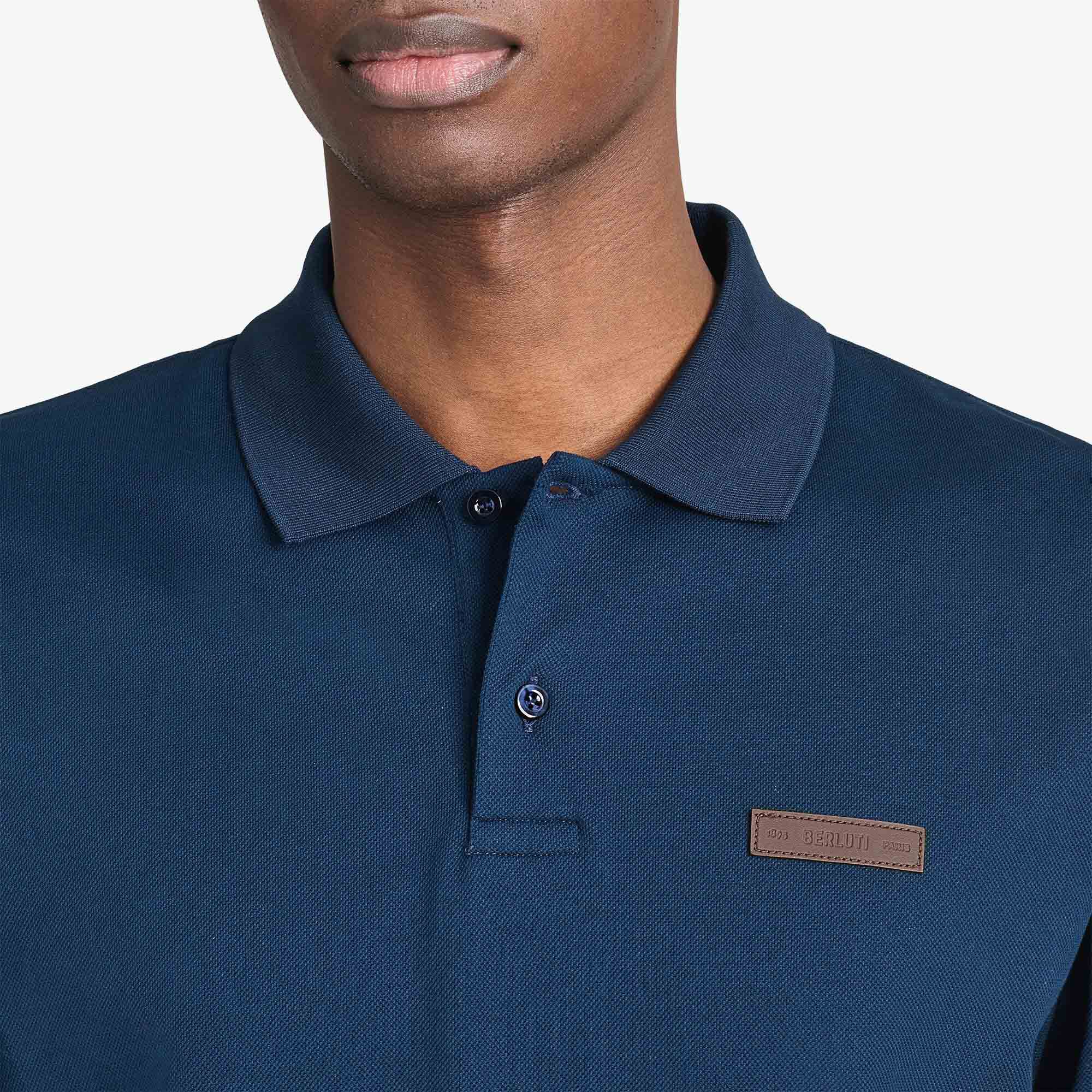 Polo Pique Manches Longues Avec Detail En Cuir
