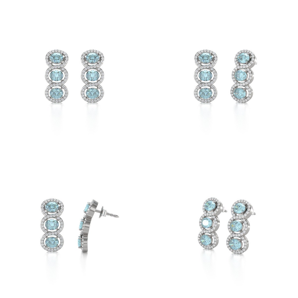 Boucles d'oreilles ADEN Aigue-Marine et Diamants sur Argent 925 4.55grs